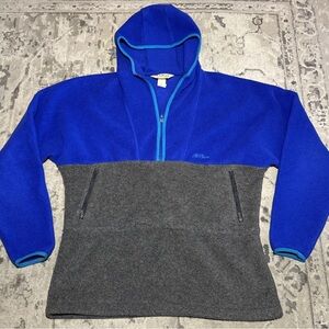 Vintage LL Bean Fleece 1/2 Zip Hoodie Blue Gray Womens Medium  Made In USA